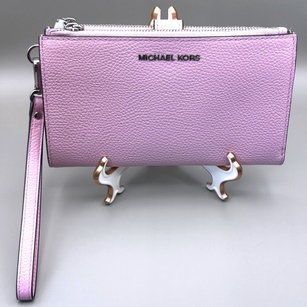 MICHAEL Michael Kors Adele Double-Zip Pebble Leather Phone Wristlet Lilac Pink - Picture 2 of 14